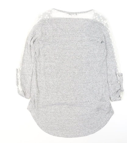 COIN 1804 Women's Grey Lace Detail Knit Pullover Jumper Size M