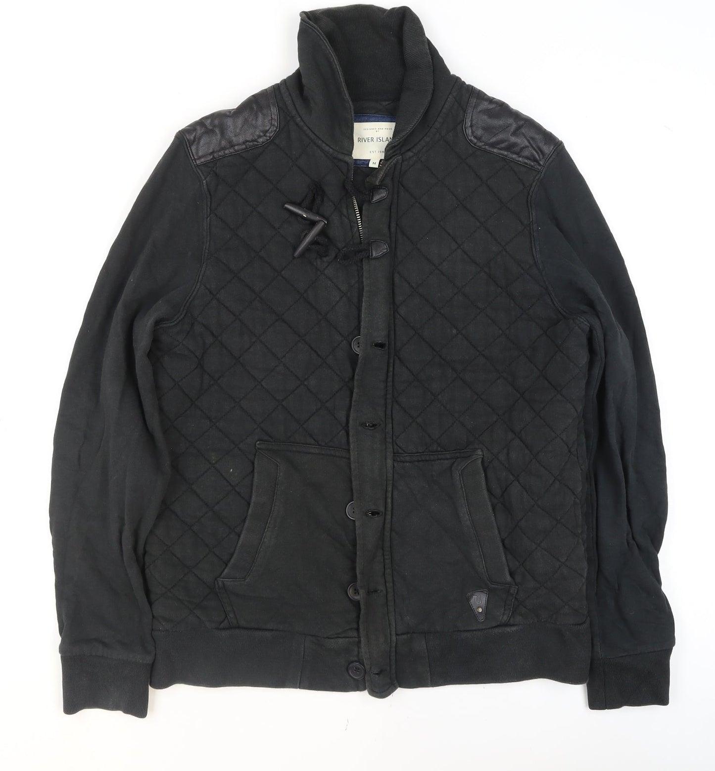 Mens UK Size M River Island Black Quilted Coat