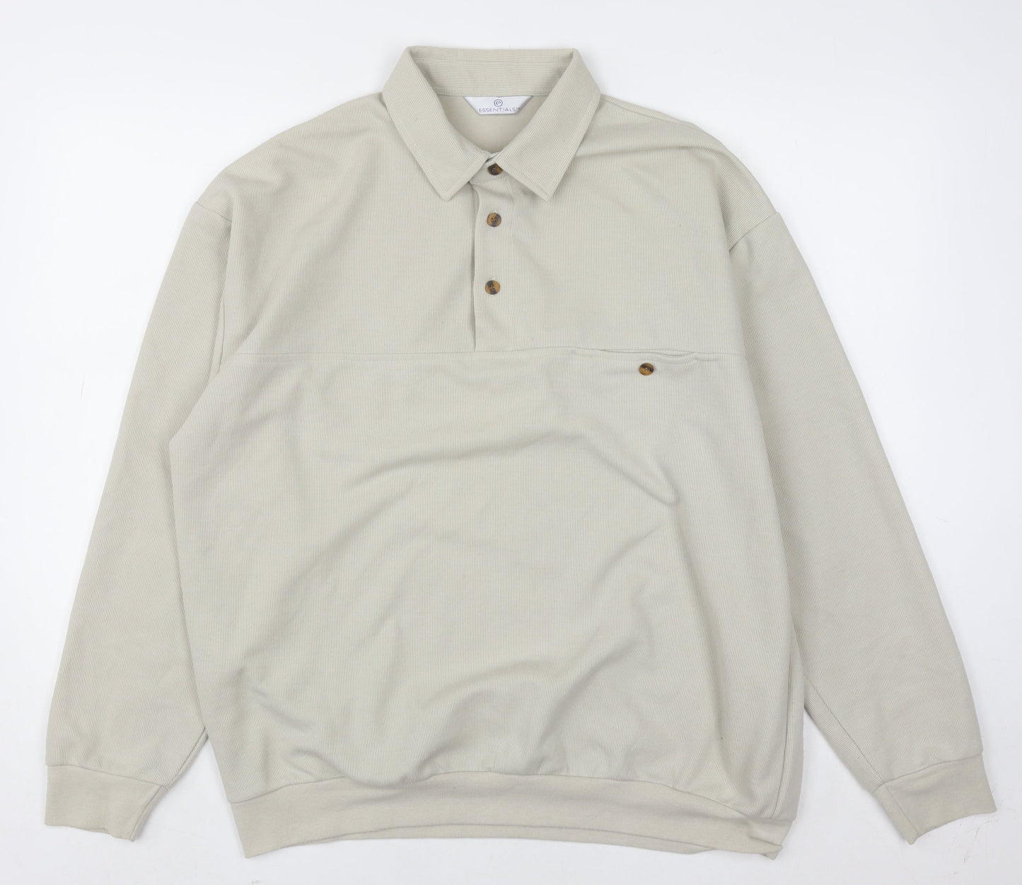 Mens UK Size L Essentials Beige Henley Sweatshirt