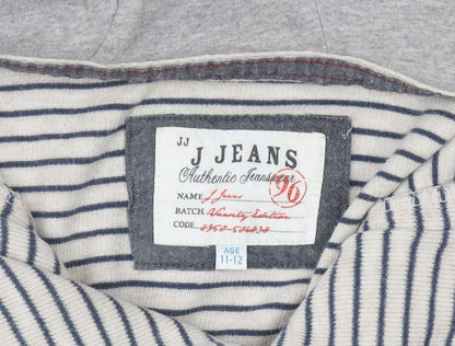J Jeans Boys Beige Stripe 11-12 Years Cotton Pullover Hoodie