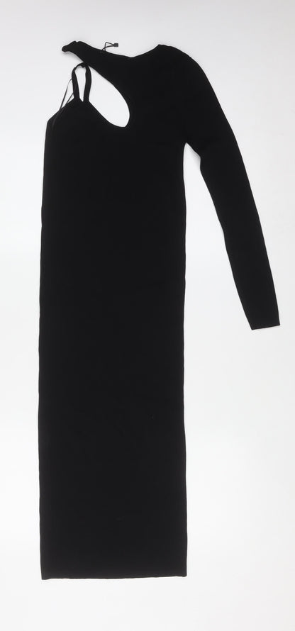 Zara Women Black Long Sleeve Asymmetric Cut Out Bodycon Dress S