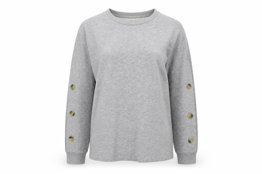 Front view of ASOS Women Grey Button Detail Long Sleeve Sweatshirt UK 12