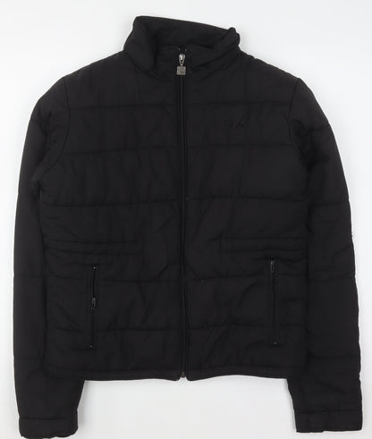 Fila Mens Black Puffer Jacket M Lightweight Quilted Zip Coat