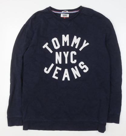 Mens UK Size L Tommy Jeans Blue Pullover Sweatshirt