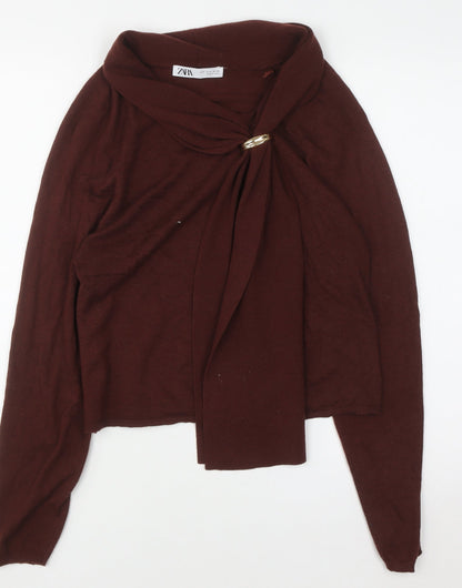 Womens UK Size S Zara Brown Wrap Blouse