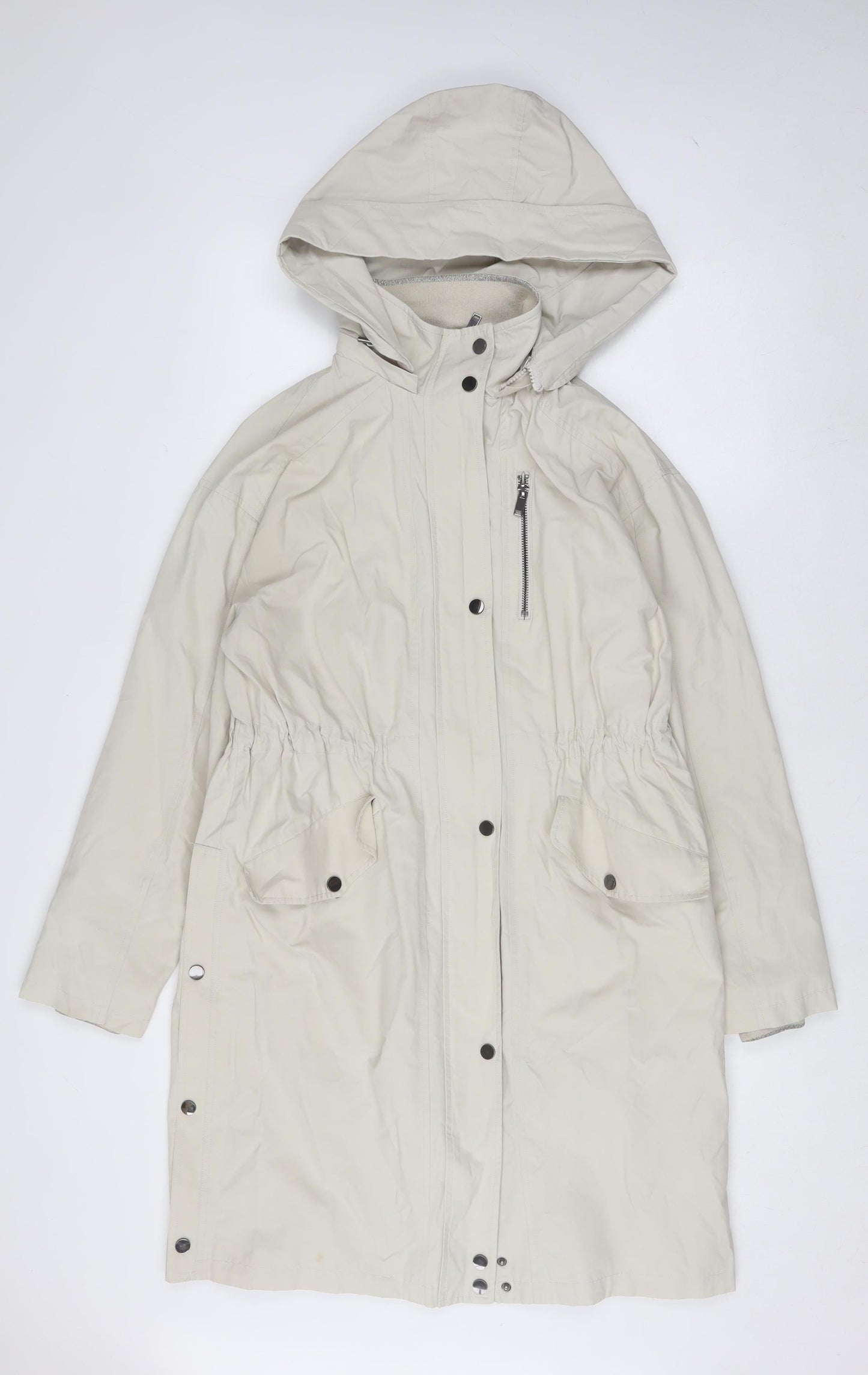 Mint Velvet Women Beige Long Parka Coat Hooded Size S