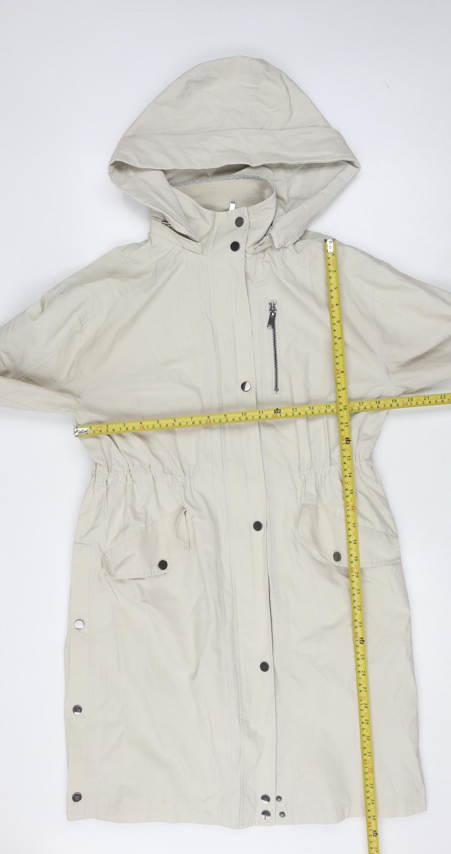 Mint Velvet Women Beige Long Parka Coat Hooded Size S