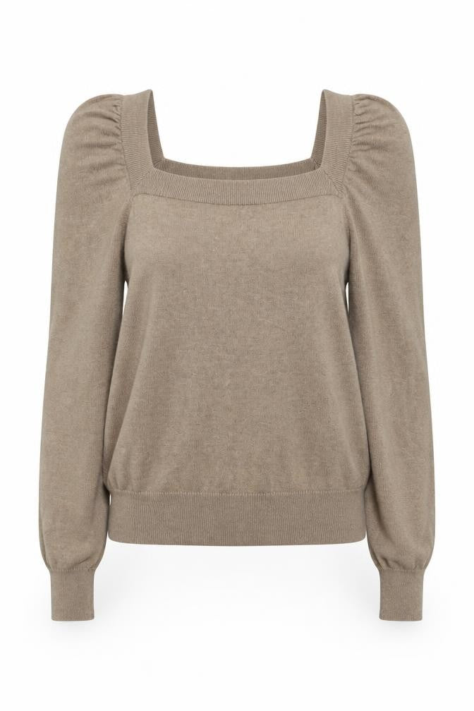 Boden Women Beige Puff Sleeve Square Neck Jumper UK 8