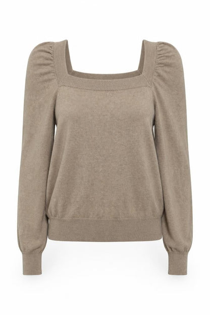 Boden Women Beige Puff Sleeve Square Neck Jumper UK 8