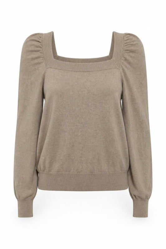 Boden Women Beige Puff Sleeve Square Neck Jumper UK 8