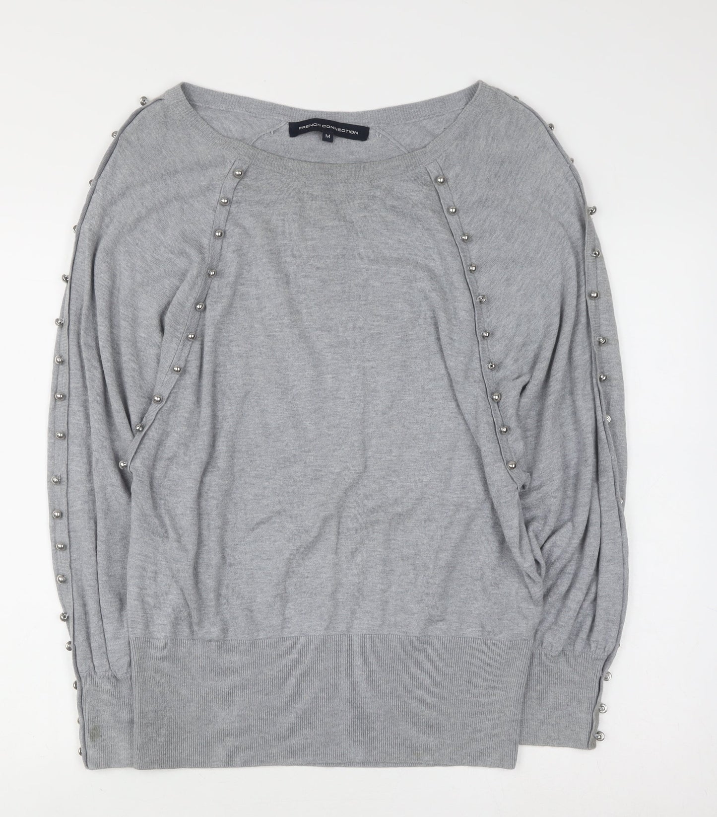 French Connection Women's Grey Beaded Boat Neck Jumper M