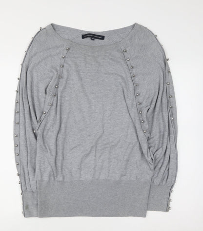 French Connection Women's Grey Beaded Boat Neck Jumper M