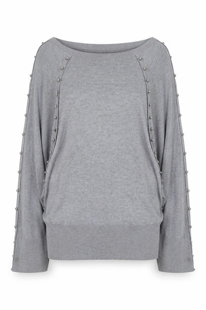 French Connection Women's Grey Beaded Boat Neck Jumper M