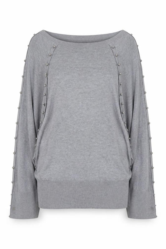 Front view of French Connection Women's Grey Beaded Boat Neck Jumper M