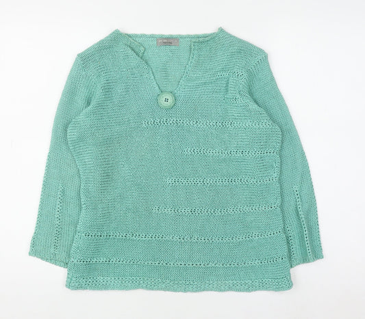 Marks and Spencer Per Una Women's Green V-Neck Knit Jumper Size M