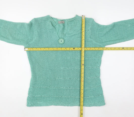 Marks and Spencer Per Una Women's Green V-Neck Knit Jumper Size M