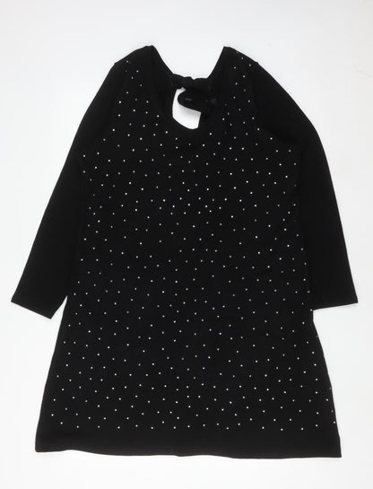 Very Women Black Size 16 Long Sleeve Rhinestone Shift Dress