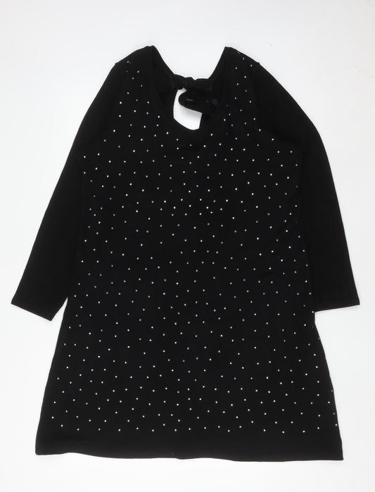 Very Women Black Size 16 Long Sleeve Rhinestone Shift Dress
