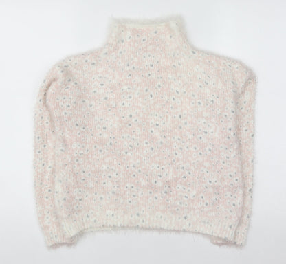 Next Women Pink Polka Dot High Neck Chunky Knit Jumper Size 10