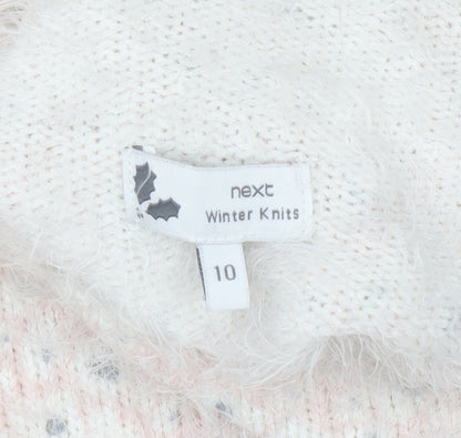Next Women Pink Polka Dot High Neck Chunky Knit Jumper Size 10
