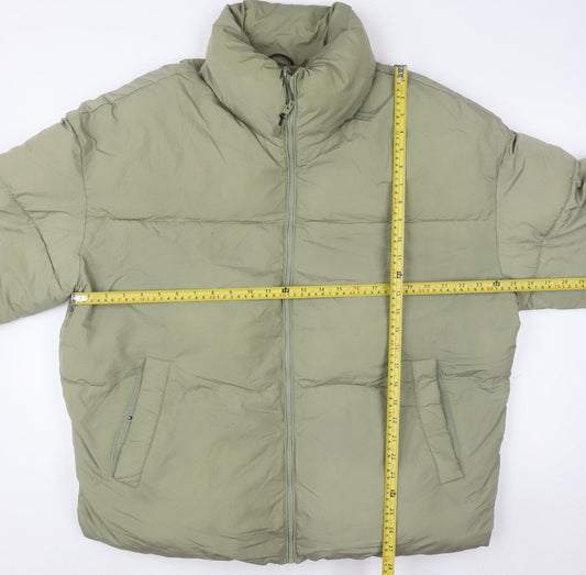 Bershka Women's Green Puffer Jacket L Winter Collection
