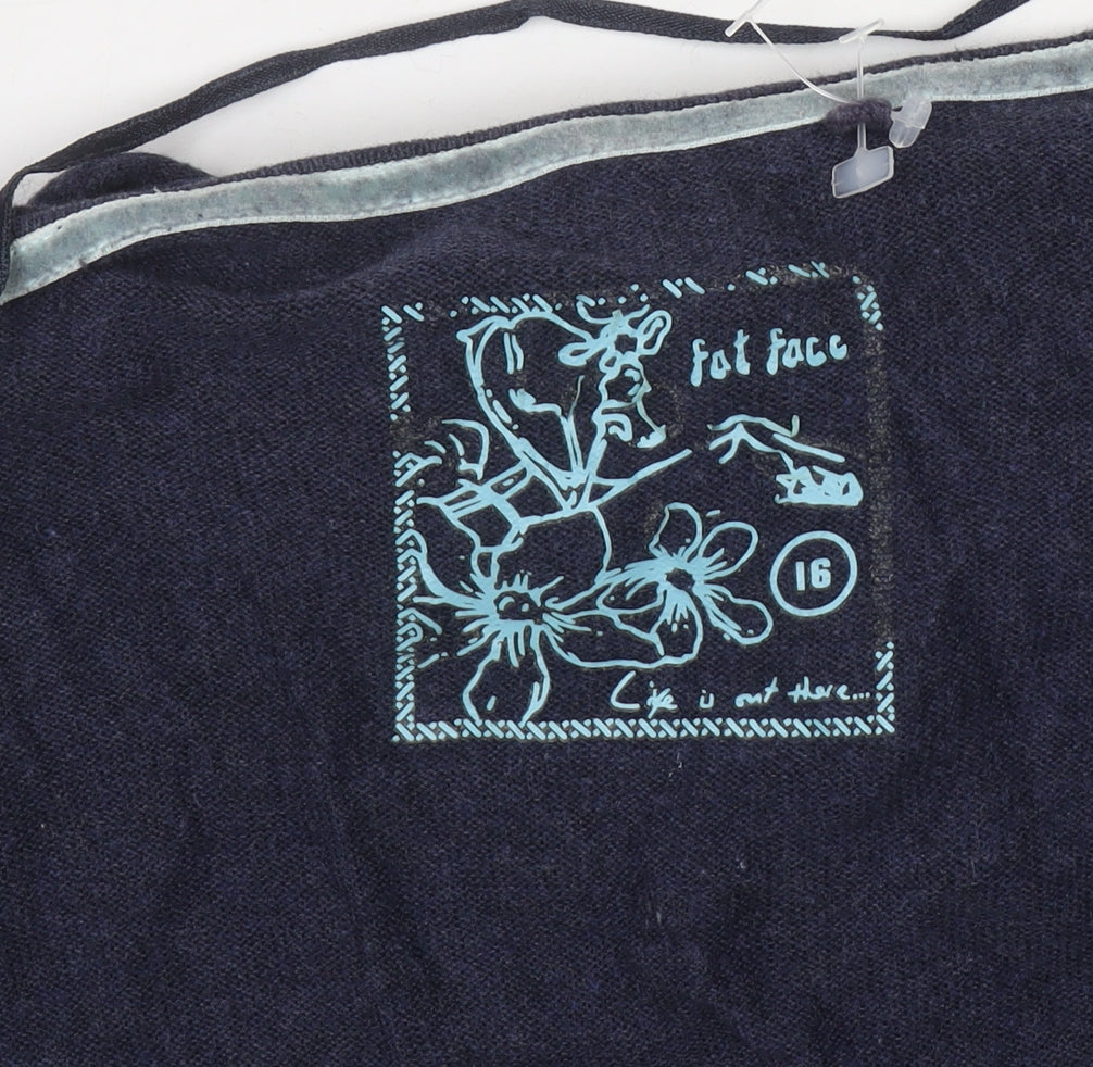 Womens UK Size 16 Fat Face Blue Cardigan Jumper
