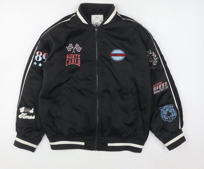 Marks and Spencer Boys Black Bomber Jacket 10-11 Years Racing Embroidered