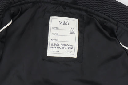 Marks and Spencer Boys Black Bomber Jacket 10-11 Years Racing Embroidered