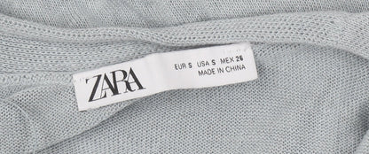 Zara Women Grey Open Knit Short Sleeve Cardigan Size 8