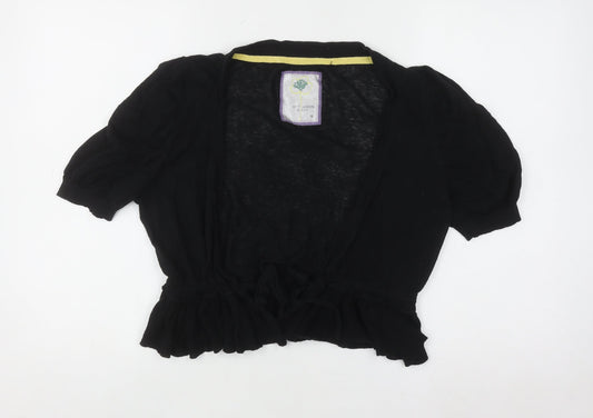 Betty Jackson Black Women Black Linen Blend Short Sleeve Shrug Size 16