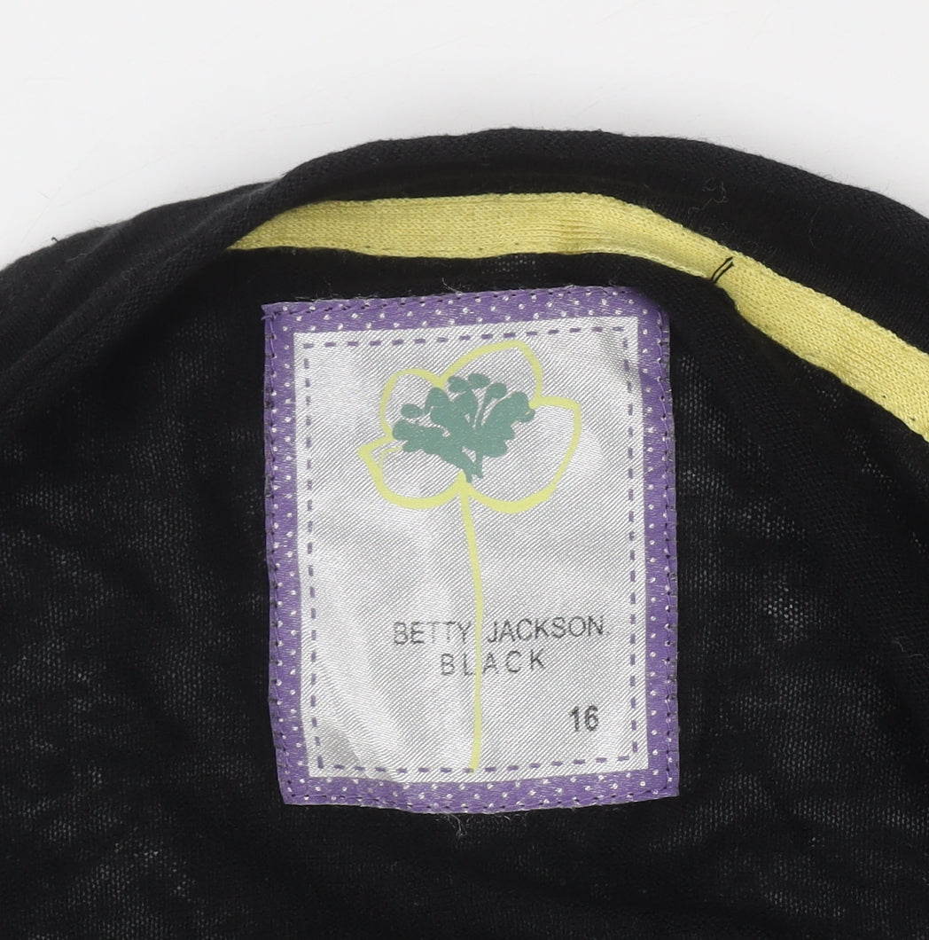 Betty Jackson Black Women Black Linen Blend Short Sleeve Shrug Size 16