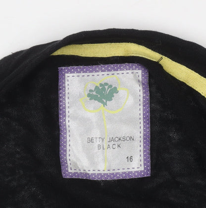 Betty Jackson Black Women Black Linen Blend Short Sleeve Shrug Size 16