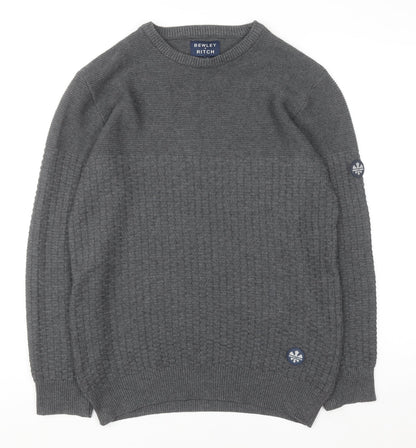 Bewley & Ritch Men's Grey Waffle Knit Cotton Blend Jumper M