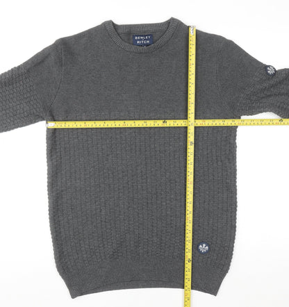 Bewley & Ritch Men's Grey Waffle Knit Cotton Blend Jumper M