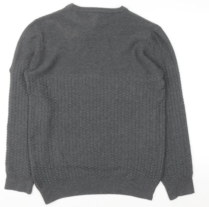 Bewley & Ritch Men's Grey Waffle Knit Cotton Blend Jumper M