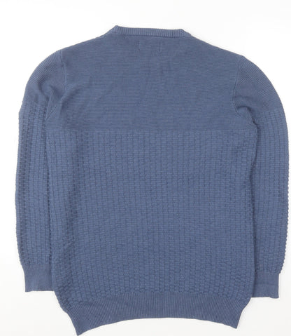 Bewley & Ritch Men’s Blue Medium Crew Neck Waffle Knit Cotton Jumper