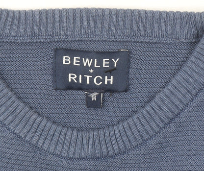 Bewley & Ritch Men’s Blue Medium Crew Neck Waffle Knit Cotton Jumper