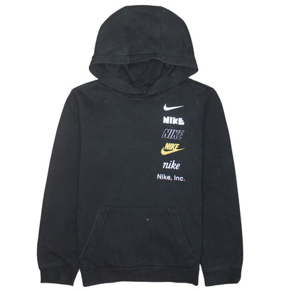 Nike Boys Black XL Pullover Hoodie with Multi Logo Print