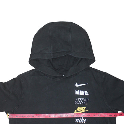 Nike Boys Black XL Pullover Hoodie with Multi Logo Print
