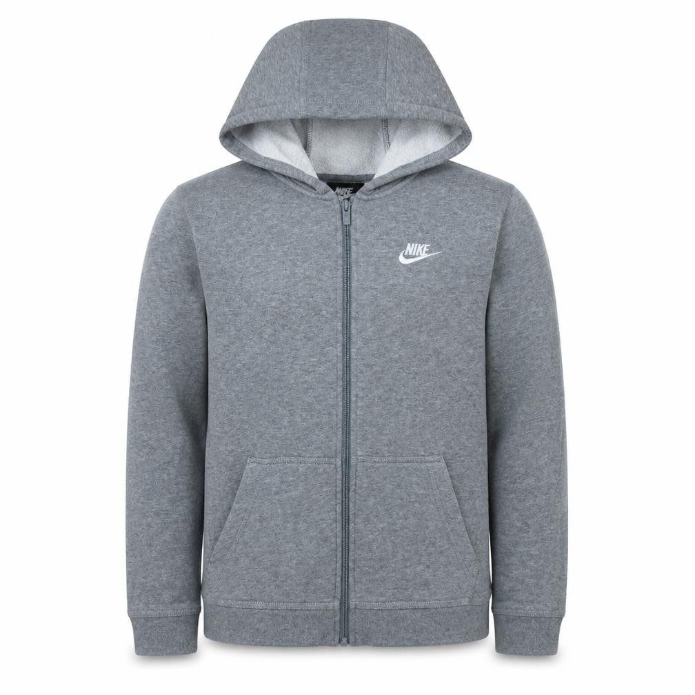 Front view of Nike boys’ grey full zip hoodie xl 158-170cm cotton blend casual