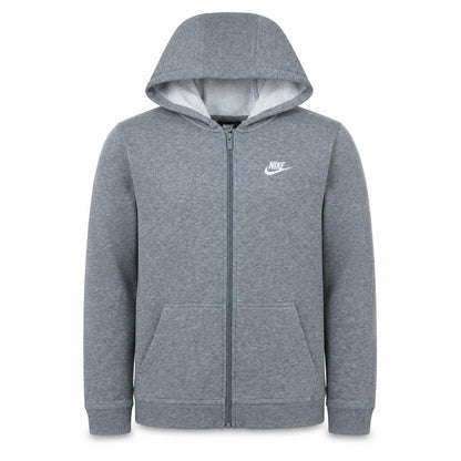 Front view of Nike boys’ grey full zip hoodie xl 158-170cm cotton blend casual