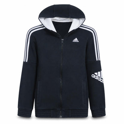 Front view of Adidas Men's Black Full Zip Hoodie, size S, Fleece Sportswear