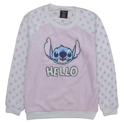 Disney Women Pink Stitch Polka Dot Fleece Nightshirt Top Size 10-12