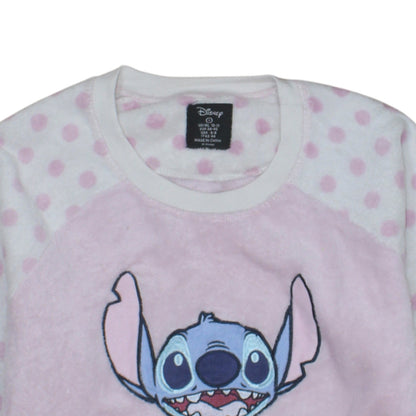 Disney Women Pink Stitch Polka Dot Fleece Nightshirt Top Size 10-12