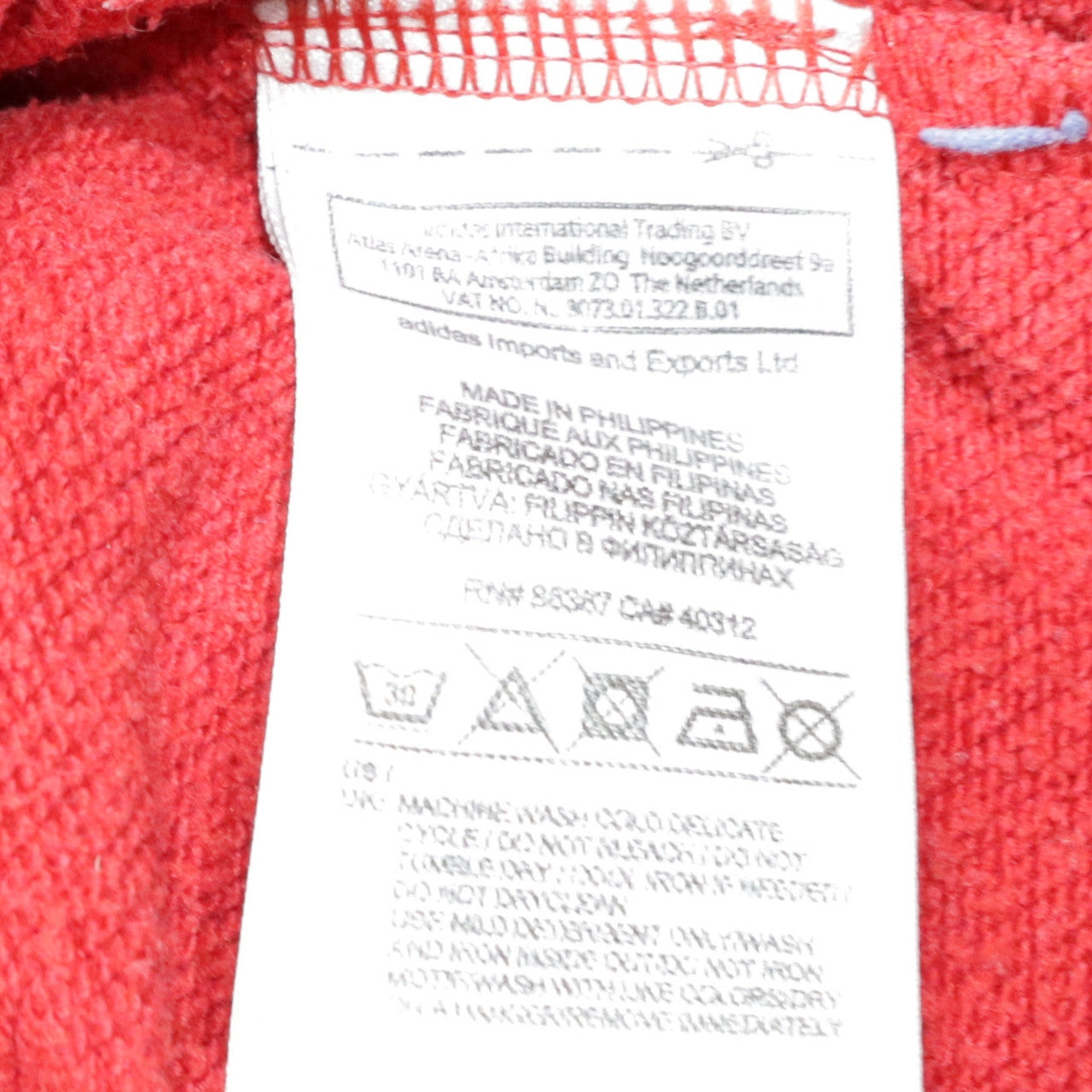 Mens UK Size L adidas Red Pullover Hoodie