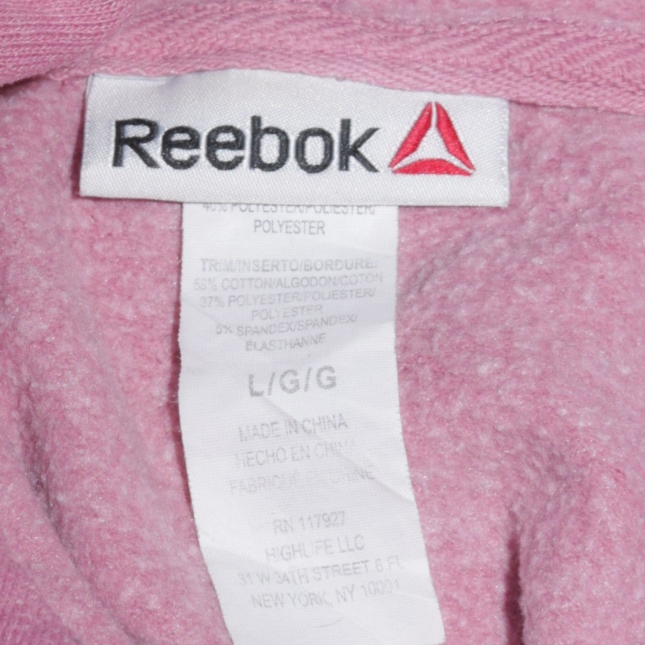 Womens UK Size L Reebok Pink Pullover Hoodie