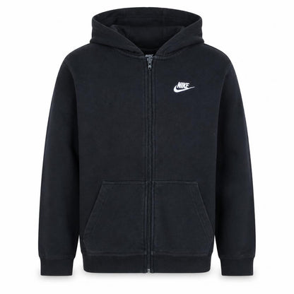 Front view of Nike boys’ black full zip hoodie xl 158-170cm classic fleece sweatshirt