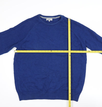 Marks and Spencer Mens Blue Cotton Waffle Knit Jumper XL Regular Fit