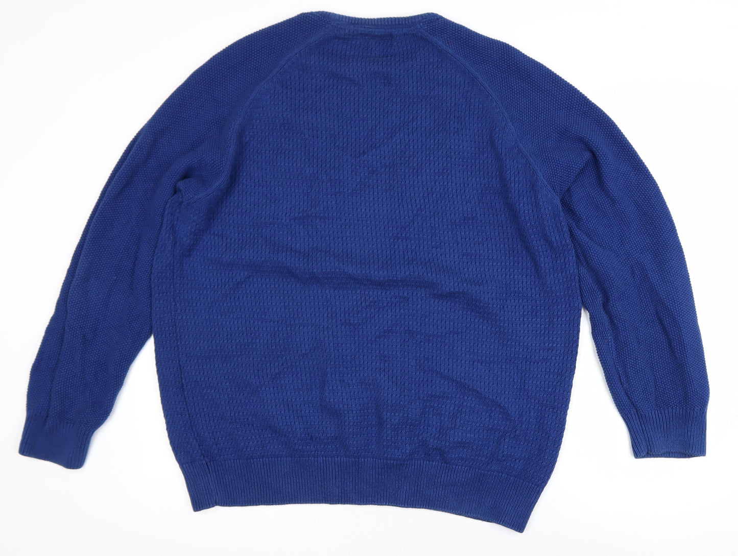 Marks and Spencer Mens Blue Cotton Waffle Knit Jumper XL Regular Fit