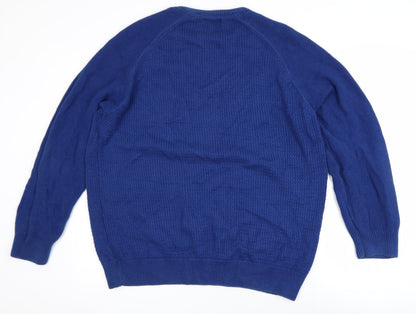 Marks and Spencer Mens Blue Cotton Waffle Knit Jumper XL Regular Fit